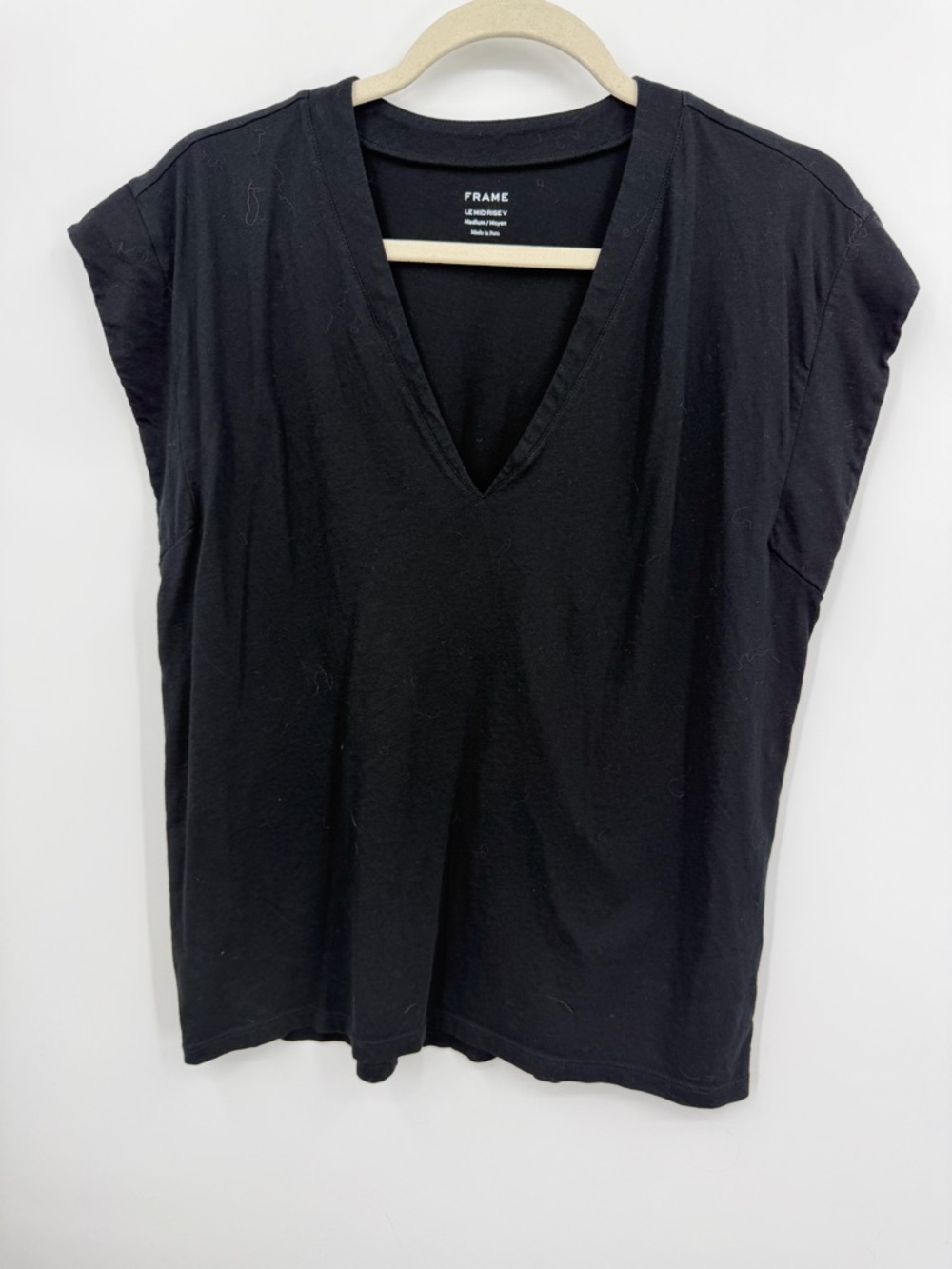Frame Denim Black V-Neck Cap Sleeve Women's Top